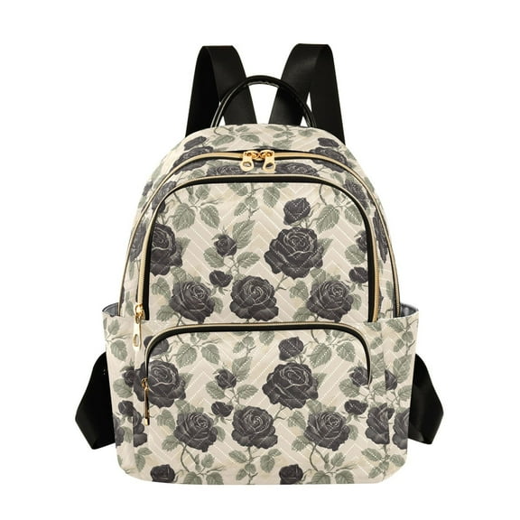 WOBOGO Vintage Black Rose Backpack Durable Lightweight Shoulder Bag Built-in Laptop Sleeve and Multiple Utility Compartments