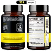 Vitamin D3 1000iu Softgels Supplement - PhiNaturals - Olive Oil Base 365 Gel Caps One Year Supply of Vit D, Vitamina D 3 1000 iu