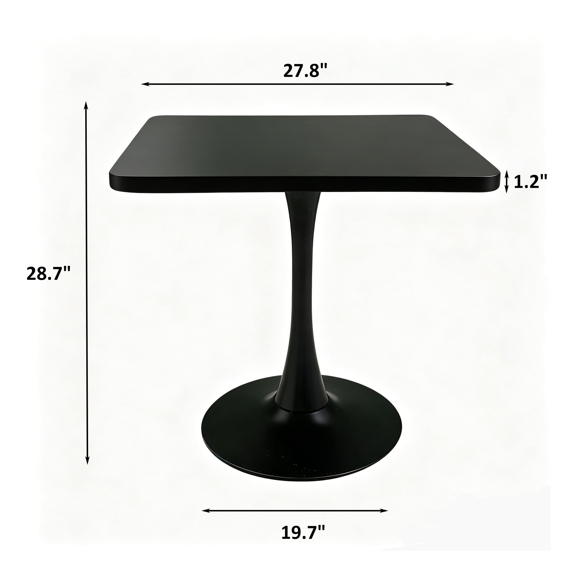 Square Tulip Dining Table, Mid Century Modern Single Metal Pedestal Bistro Table, Thickened Edge Easy Clean Tabletop, Space Saving Table for Kitchen Small Apartment Cafe