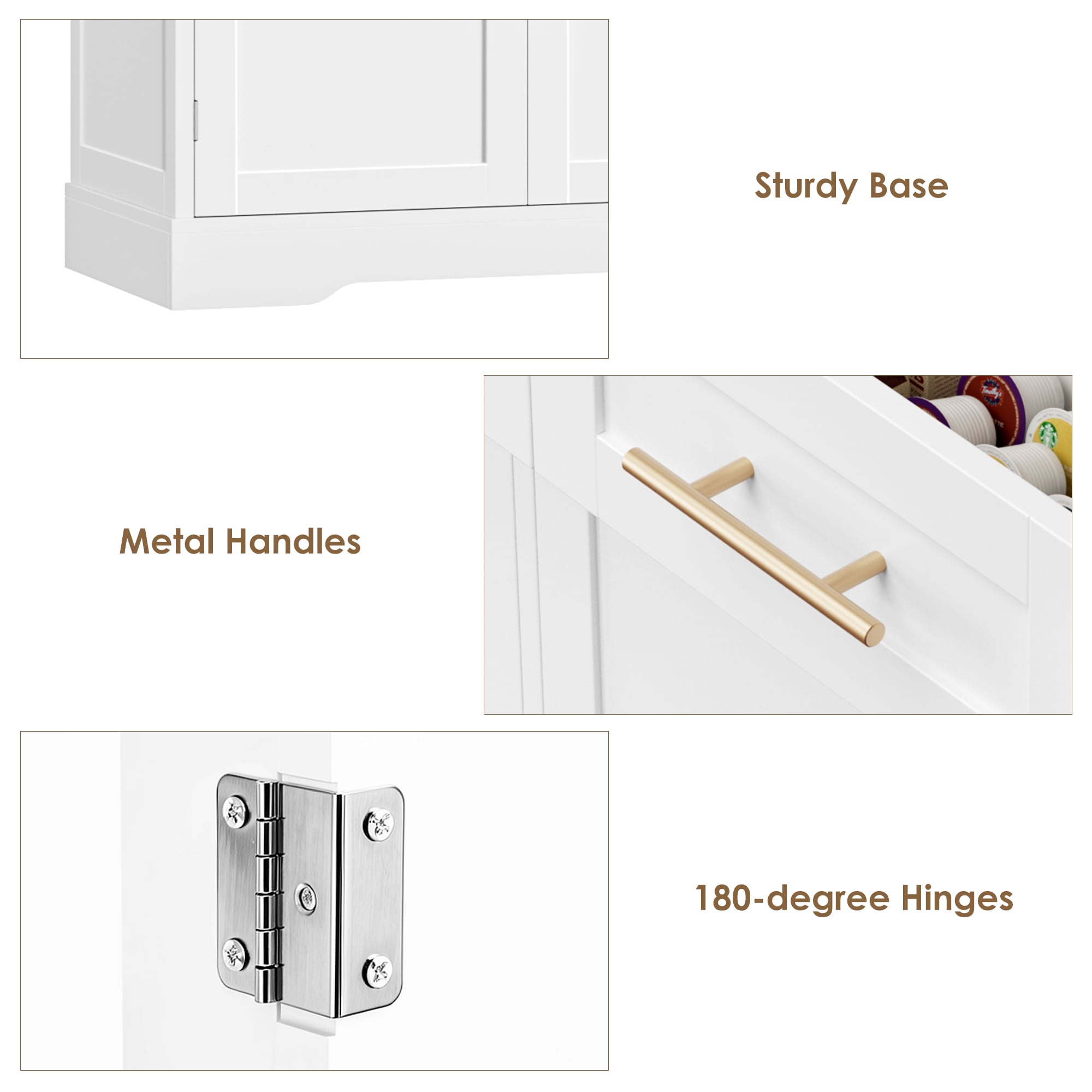 Homfa Modern Buffet Cabinet with 4 Drawers and 4 Doors, 59" W Sideboard Buffet Storage Cabinet with Shelves, for Kitchen Living Room Bedroom, White