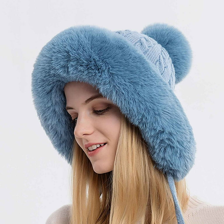 Cheap Women Cold-proof Outdoor Knitted Cap Pom Pom Ball Hats Winter Warm  Faux Fur Beanies Hat
