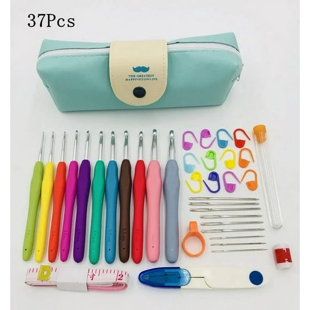 Premium Crochet Hooks Set with Case Crochet Hooks Set Ergonomic Soft Handles Needles Stitch Markers Sewing Tools Set Gift Set