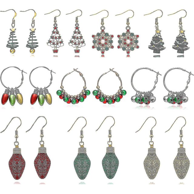 Pendientes navideños para mujer Pendientes festivos para niñas Pendientes de copo de nieve con forma de árbol y lazo