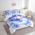 thumbnail image 4 of Manfei Girly Blue Axolotl Bedding Comforter Set 7 Pieces for Kids, Kawaii Rose Floral Full Bedding Set, Mystic Stars Galaxy Reversible Fitted Sheet Flat Sheet, Luxury Bedroom Decor, 4 of 8
