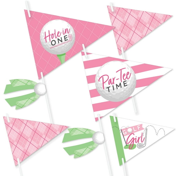 Big Dot of Happiness Golf Girl - Triangle Pink Birthday Party or Baby Shower Photo Props - Pennant Flag Centerpieces - Set of 20