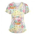 thumbnail image 2 of Pisexur Hauts de Soins Infirmiers pour Femmes Œufs de Pâques Lapin Imprimé Uniforme de Travail Manches Courtes Col en V Blouse de Travail T-shirt avec Poches, 2 of 5