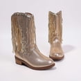thumbnail image 2 of Puntoco Girls Glitter Fringe Cowboy Mid-Calf Boots Round Toe Side Zipper Low Block Heel Western Sparkly Tassel Boots for Party, 2 of 8
