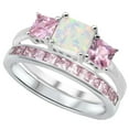 thumbnail image 2 of Princess Cut White Opal Pink CZ Wedding Engagement Ring Set for Women Size 8, 2 of 3