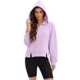 thumbnail image 6 of DARING DIVA Women's Stylish Cropped Half Zip Hoodie with Trendy Side Slits S Purple, 6 of 7