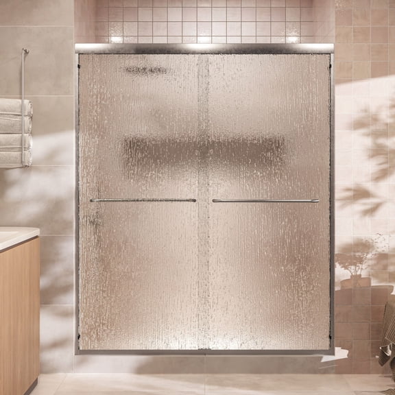 Seawin Strada Bypass Sliding Shower Door 44 - 48 in. W x 76 in. H Brushed Nickel Hardware 3/8 inch (10 mm) Thick Clear Glass Brushed Nickel