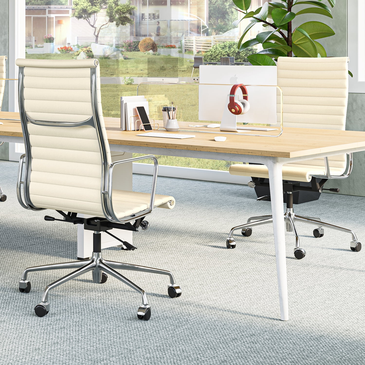 High Back Office Chair Ergonomic Office Chair Swivel Leather Task Chair with Lumbar Support,Adjustable Height,White
