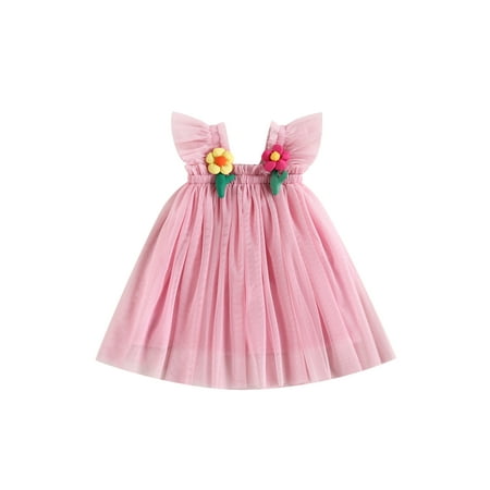 

Youweixiong Kids Baby Girls Tutu Dress Flower Decor Fly Sleeve Princess Layered Tulle Dress