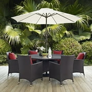 Modway Convene 8 Piece Outdoor Patio Dining Set in Espresso Red