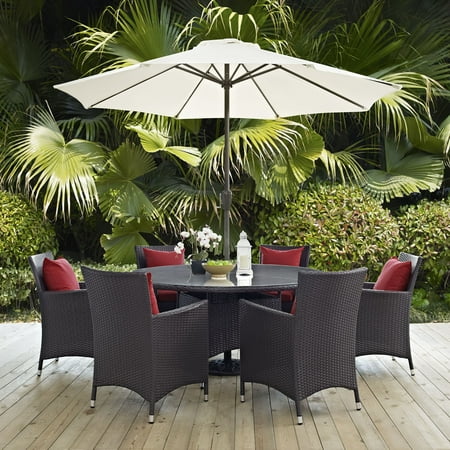 Modway Convene 8 Piece Outdoor Patio Dining Set in Espresso Red