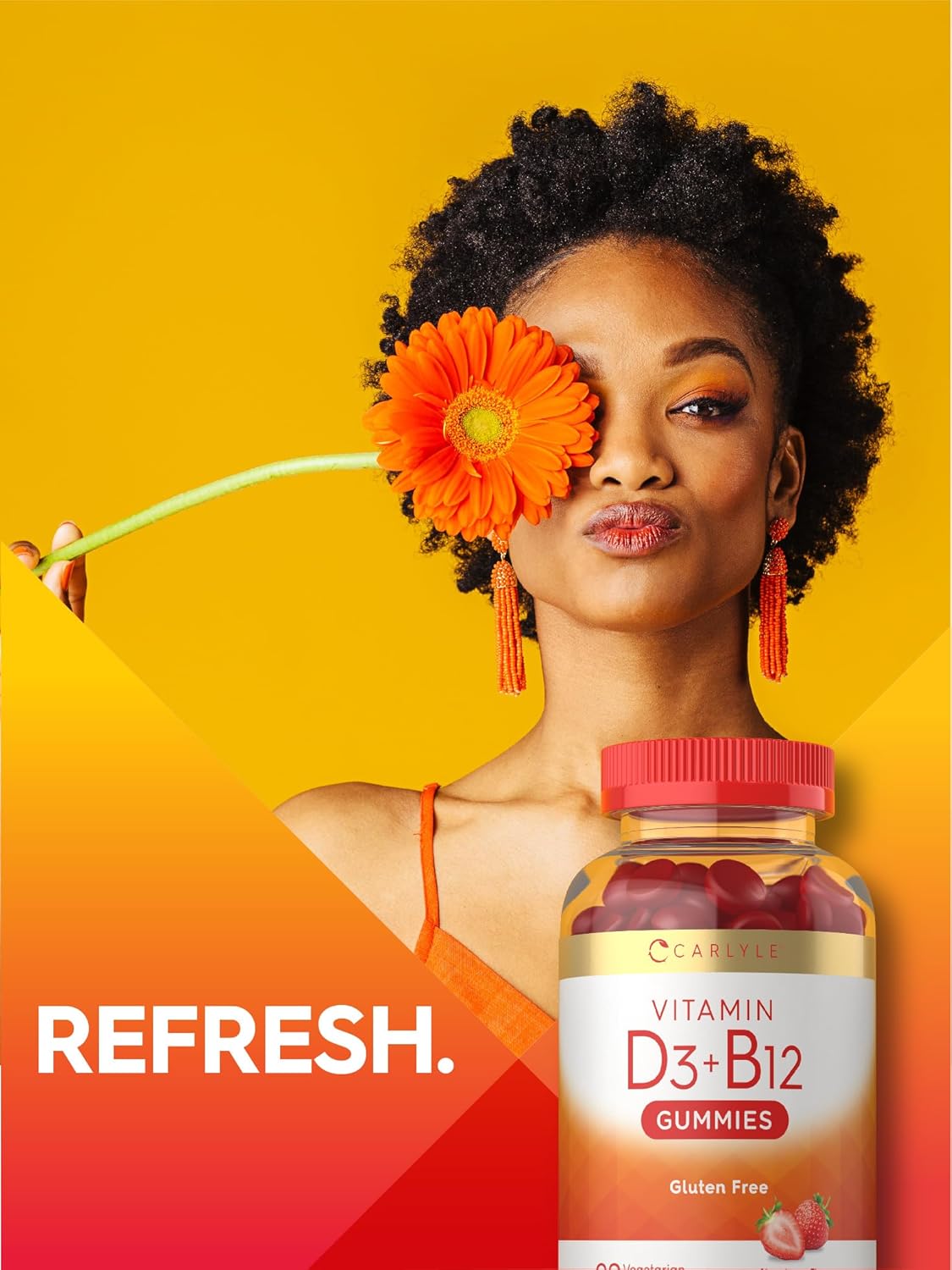 Vitamin D3 + B12 Complex | 90 Vegetarian Gummies | Strawberry Flavor | by Carlyle