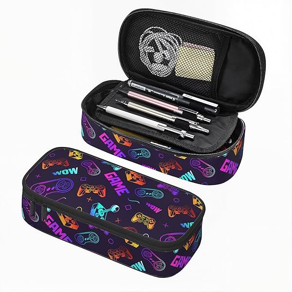 wonima02 Purple Game Video Game Controller Pencil Case for Boys Girls, Large Capacity Purple Pen Bag, Pencil Pouch With Zipper Compartments, Organizer for School Office Home Business