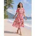 thumbnail image 5 of Vestido midi YESNO de verano con estampado floral con cuello en V y manga abullonada para mujer, 5 of 5