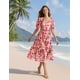 thumbnail image 5 of Vestido midi YESNO de verano con estampado floral con cuello en V y manga abullonada para mujer, 5 of 5