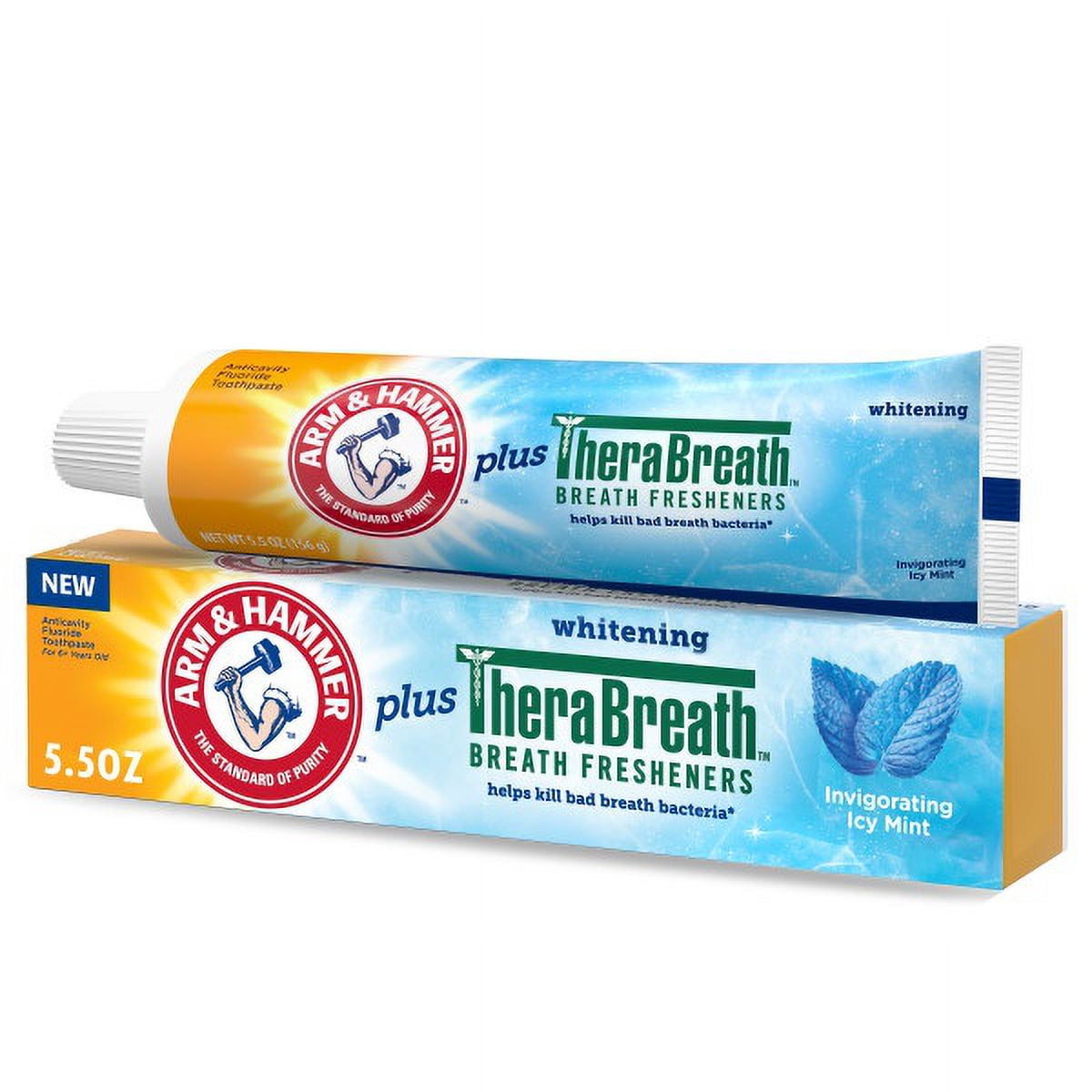 6 Pack - ARM & HAMMER Whitening Toothpaste Plus Therabreath Breath Fresheners, Invigorating Icy Mint Flavor, 5.5 oz