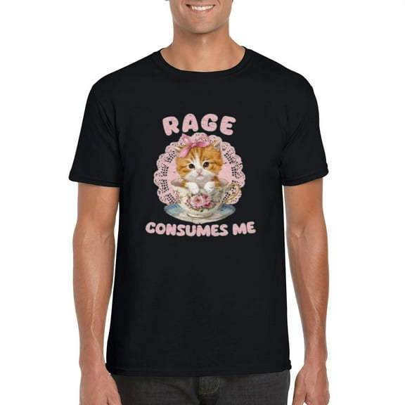 Retro Rage Consumes Me Funny Cat Meme Y2K Aesthetic Humor Graphic T-Shirt, for men & women, up to size 5XL
