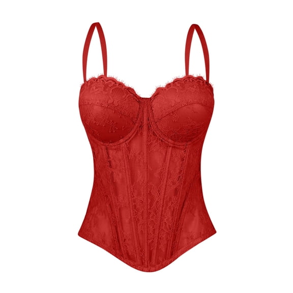 YUANxueke Womens Lace Mesh Corset Bustier Top Padded Cups Elastic Waistband Bustier Top Trendy Top