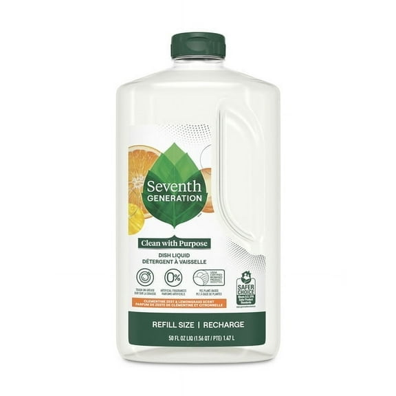 Pack of 2 Seventh Generation Dish Soap Refill Dishwashing Liquid Soap, Clementine Zest Lemongrass, 50 oz
