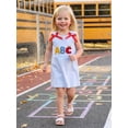 thumbnail image 5 of BemeyourBBs Toddler Baby Girl Back to School Dress Kids Kindergarten Outfits Toddler Girl Summer Tank Dress Sleeveless 2 3 4 5 6 7 Years Apple Embroidery Striped Bow Decor A-Line Dress, 5 of 9
