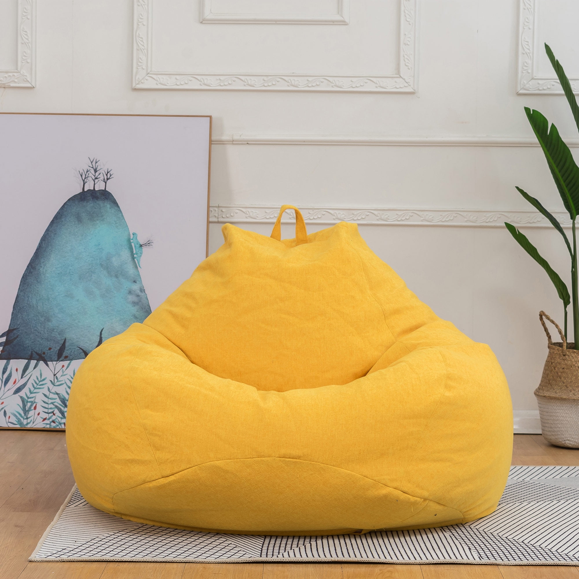 Large Bean Bag Chair Cover Waterproof PU Leather Bean Bag Cover with Handle Without Filler,Black,100x120cm for Indoor and Outdoor Use Lazy Highback Sofa Cover