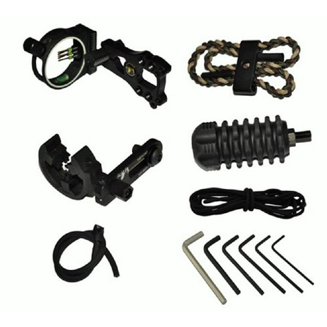 Aketek Upgrade Combo, 5 Pin Bow Sight with Level and Light, Arrow Rest, Stabilizer, Sling, Peep