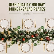 American Atelier Bargello 10-inch Holiday Plates (Set of 6) - Mistletoe & Holly Berry Ceramic Plates, Holiday Themed Dinnerware - Dishwasher & Microwave Safe Decorative Holiday Plates