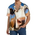 thumbnail image 1 of Fotbe Blue Sky Meadow Cute Cow Camisa Estampada de Manga Corta para Hombre, Casual de Verano, Estilo Playero, Sin Arrugas-Large, 1 of 5