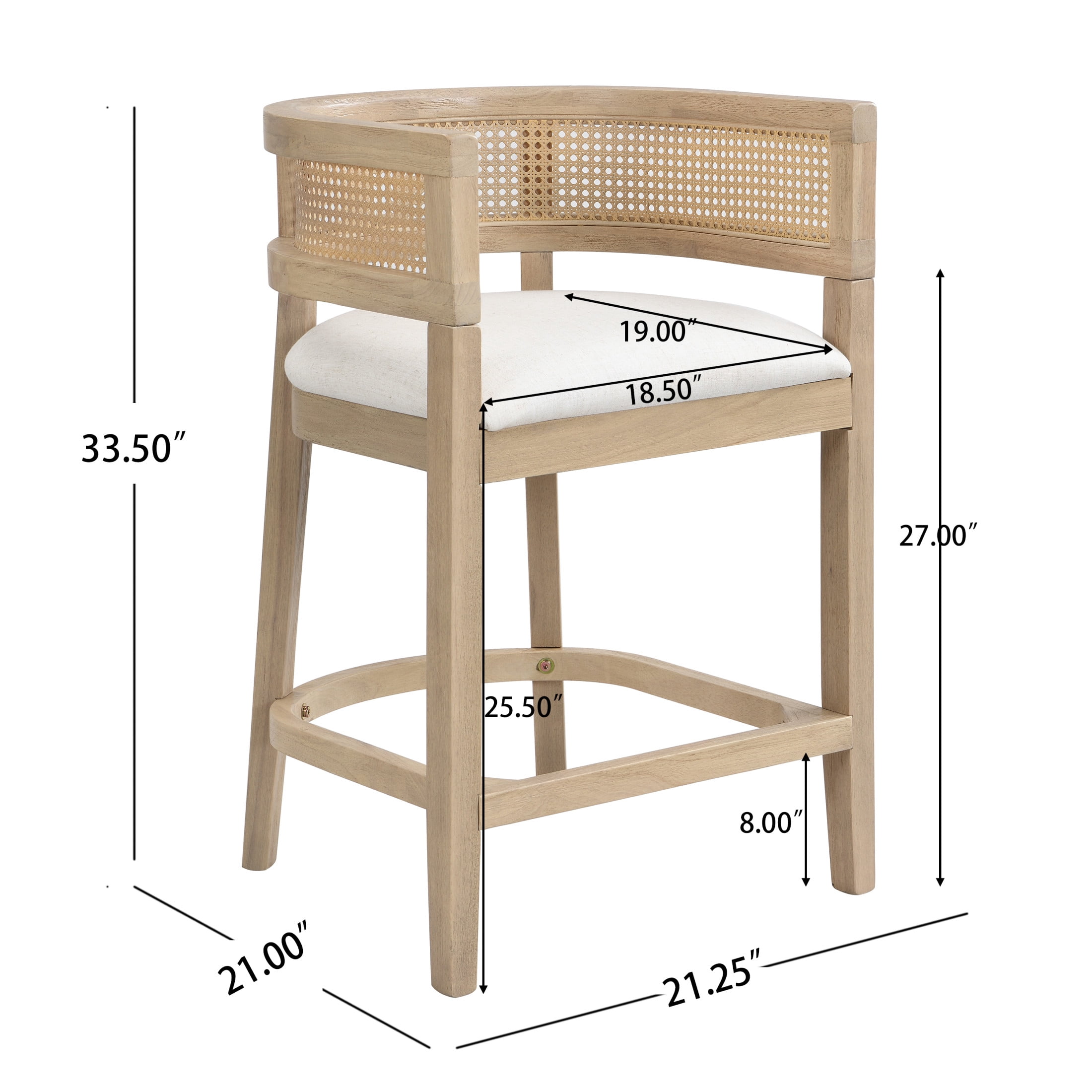 Christopher Knight Home 25.5" Upholstered Counter Stools, Wood Frame with Rattan Back, Light Ash, Set of 2
