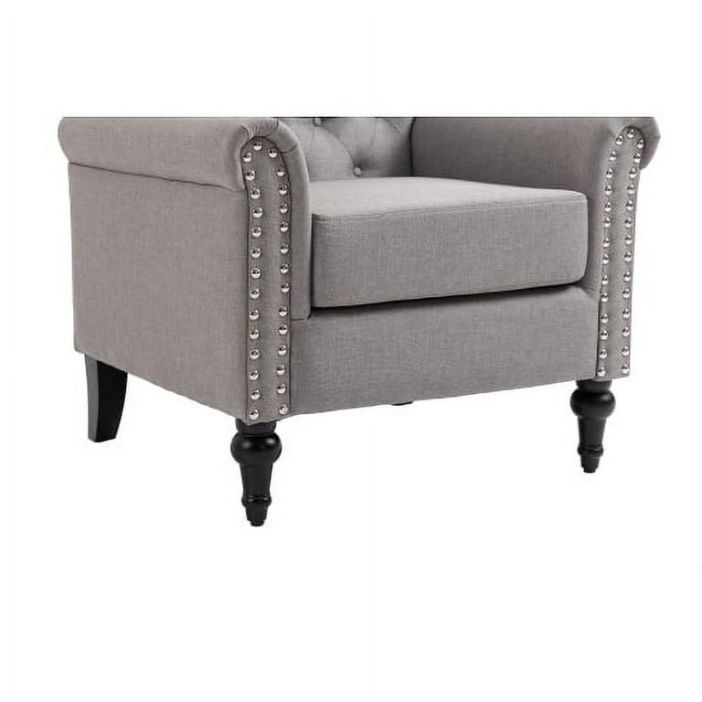 Accent Chair Mid Century Linen Armchair with Tufted Back and Wood