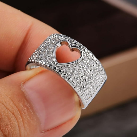 TopLLC Rings Exquisite Hollow Heart Copper Inlaid Zircon Ladies Ring Fashion Accessories fashion ring