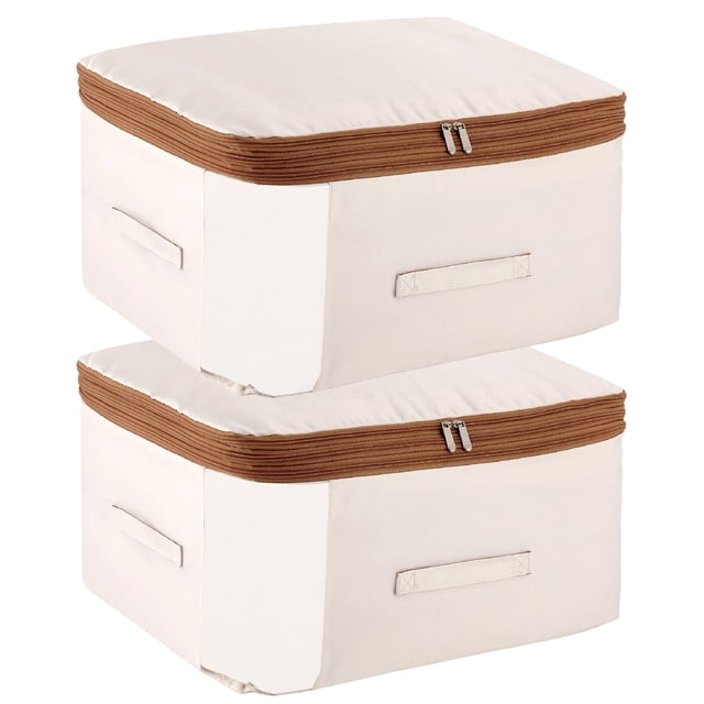 WHEANG Canvas Comforters Bags Closet Organizers And Storage For Quilts Clothes Organization Containers With Sturdy Zipper Clear Window 75L For Sweaters Blankets Storage Bedroom Collapsib