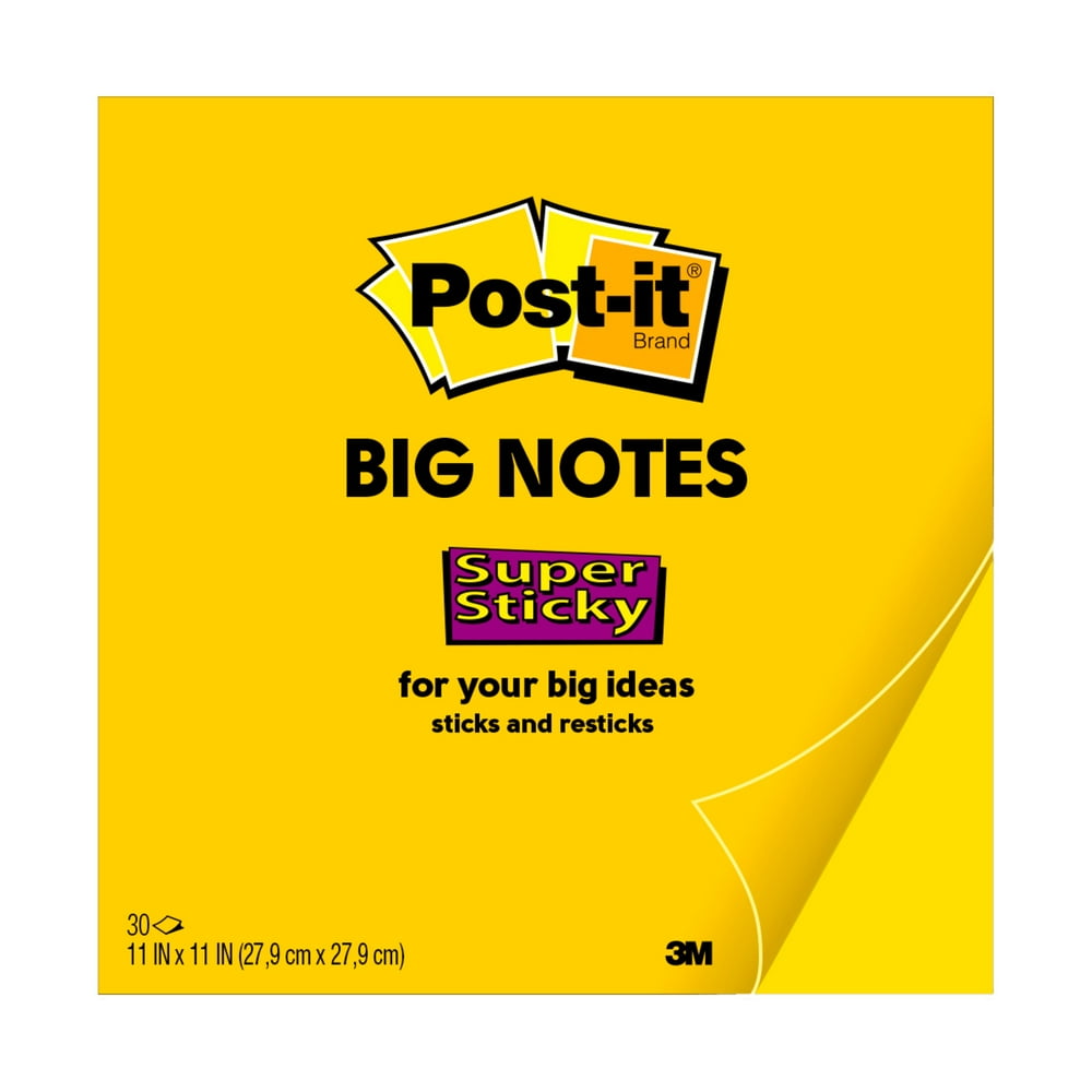 Postit Super Sticky Big Notes, 11 in x 11 in, Bright Yellow Walmart