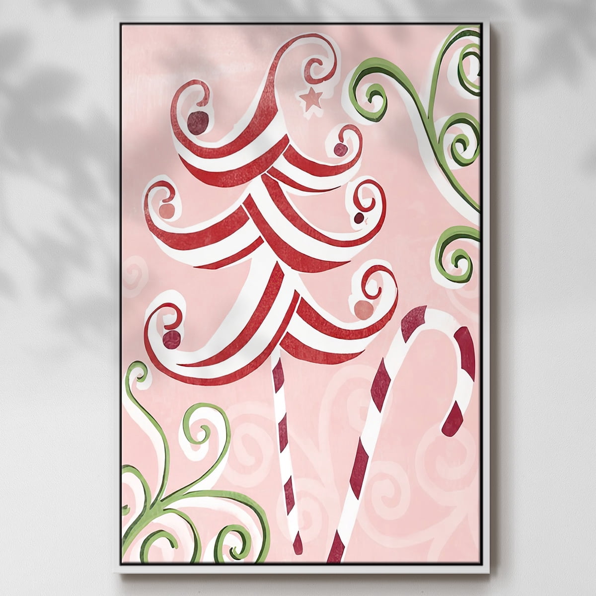 Candy Cane Holiday I - Framed Gallery Wrapped Holiday Canvas - 17 x 25 - White Frame