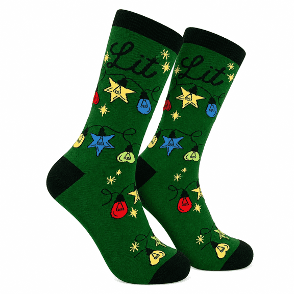 Lit Socks Funny Sarcastic Christmas Lights Graphic Novelty Footwear for Ladies
