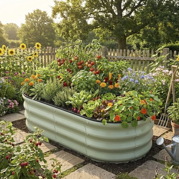 Rust-Resistant Heavy Duty Steel Raised Garden Bed, 4x2x1ft Oval Metal Planter Box, Easy Assembly for Outdoor Vegetable, Flower, Herb Gardening