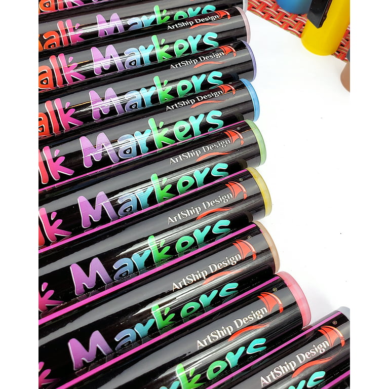 ArtShip Design 18 Classic Neon Chalk Markers Double Pack of Both Fine and Reversible Medium Tip Liquid Chalk Pens Wet Erasable - Menu Boards, G