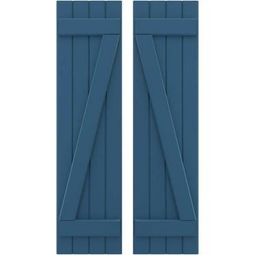 Ekena Millwork 14"W x 68"H Americraft Four Board (2 Batten) Exterior Real Wood Joined Board-n-Batten Shutters w/ Z-Bar (Per Pair), Sojourn Blue