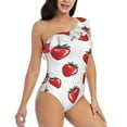 thumbnail image 3 of Haiem Hand Drawn Strawberry Women's One Piece Swimsuits Tummy Control One Shoulder Bathing Suits Ruffle Swimwear-Large, 3 of 8