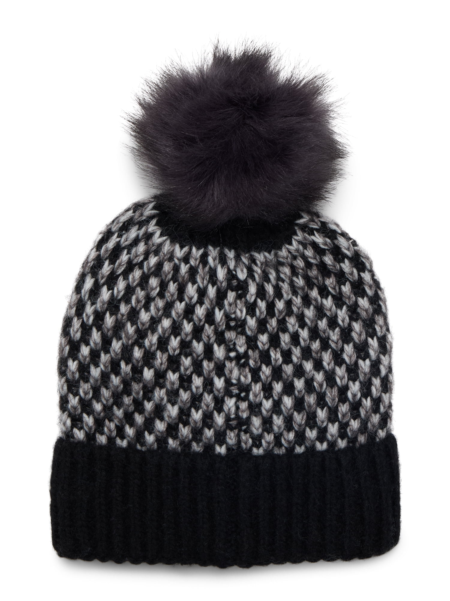 Time and Tru Women's Birdseye Beanie, One Size Fits Most, Black Combo