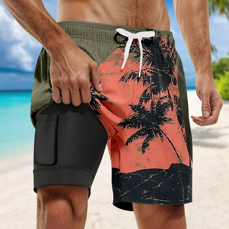 Mens Small Swim Trunks with Compression Liner Stretchy Quick Dry