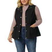 MODA NOVA Juniors Plus Size Cargo Pocket Drawstring Waist Vest Jacket 4X Black