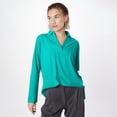 thumbnail image 2 of MIXUE Womens Summer Tops Solid Color Stand Collar V Neck Long Sleeve Fashion Casual Shirts For Women Tee Shirts Daily-Wear,Green,L, 2 of 3