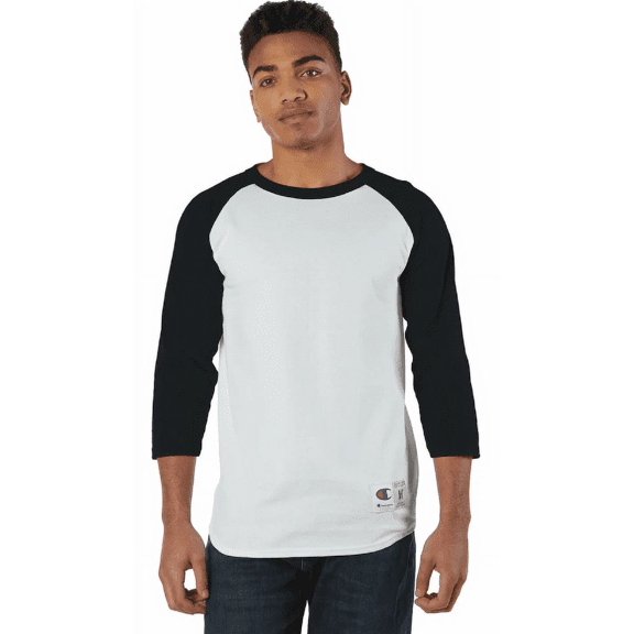 T137 Hanes Unisex Champion Raglan Sleeve Baseball T-Shirt White/Black L