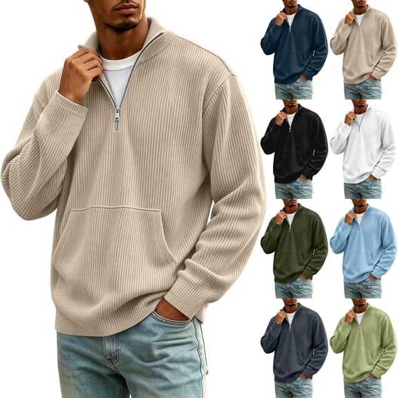 Thousandth Men's Half Zip Shirts Trendy Corduroy Pullover Tops Casual Long Sleeve with Kangaroo Pocket Everyday Sportswear