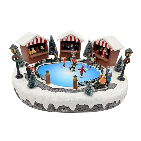 jicheng Christmas Village Resin Animated Ice Rink for Tabletop Table Displays Indoor