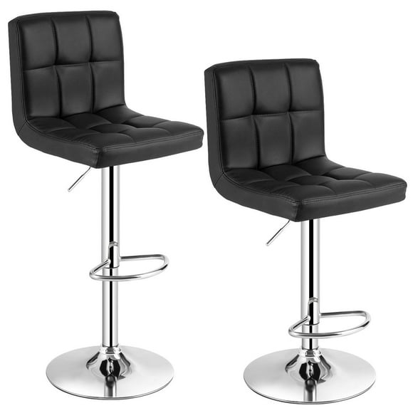 Set of 2 Bar Stool, Comfortable Swivel Adjustable PU Leather Bar Chair with Backrest, Soft Cushioned Seat, Footrest, Sturdy Metal Frame, Barstools for Kitchen, Pub (Black, White, Brown, Red)